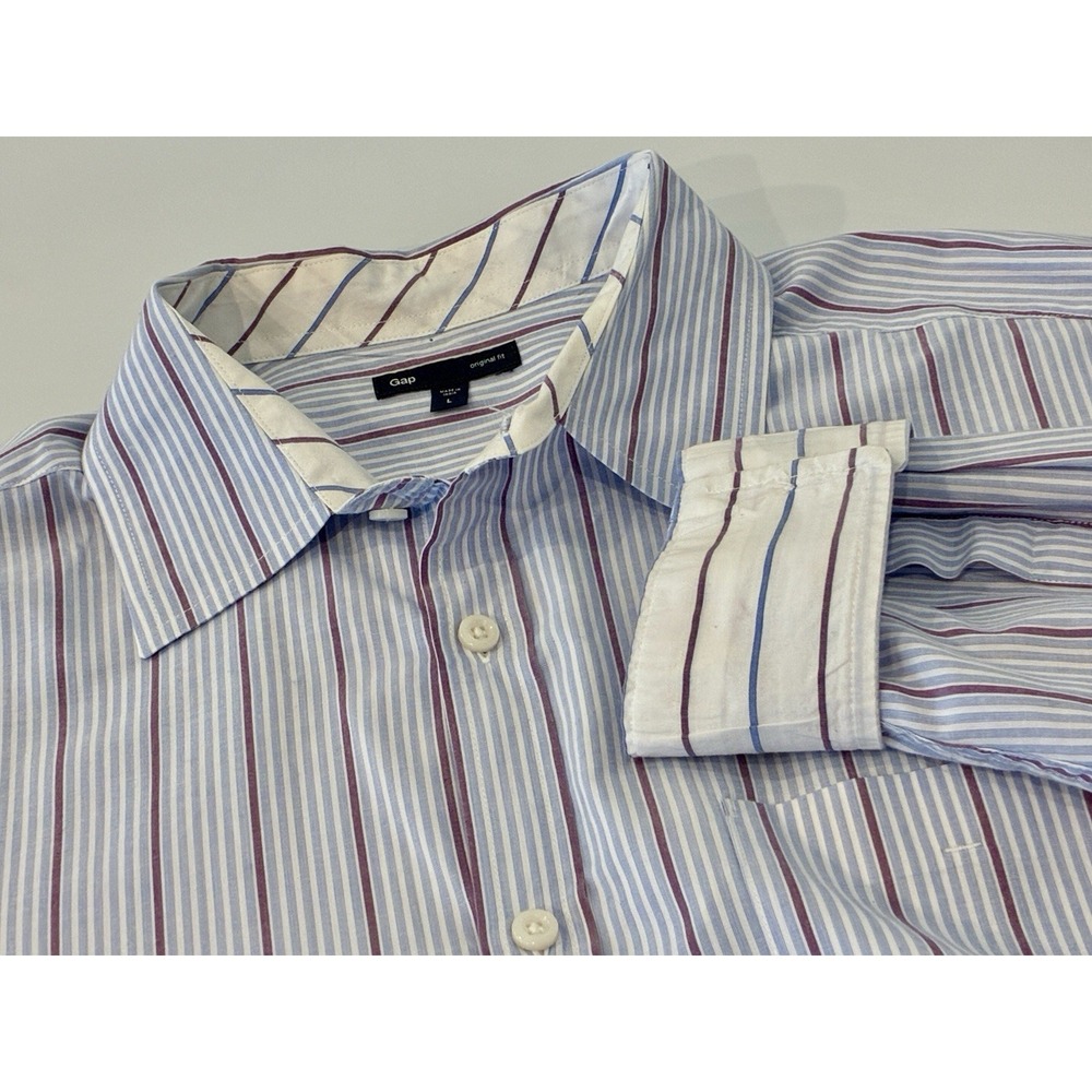 Vintage‎ Mens Gap Oxford Shirt Large Blue Striped Button Up Y2K Classic Preppy